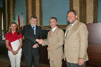 M Jos Pino, Jos Manuel Roldn, Blas Garca y Manuel Torralbo tras la firma del convenio entre la UCO y la Fundacin Prode