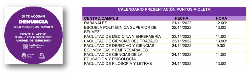 CALENDARIO PRESENTACIÓN PUNTOS VIOLETA